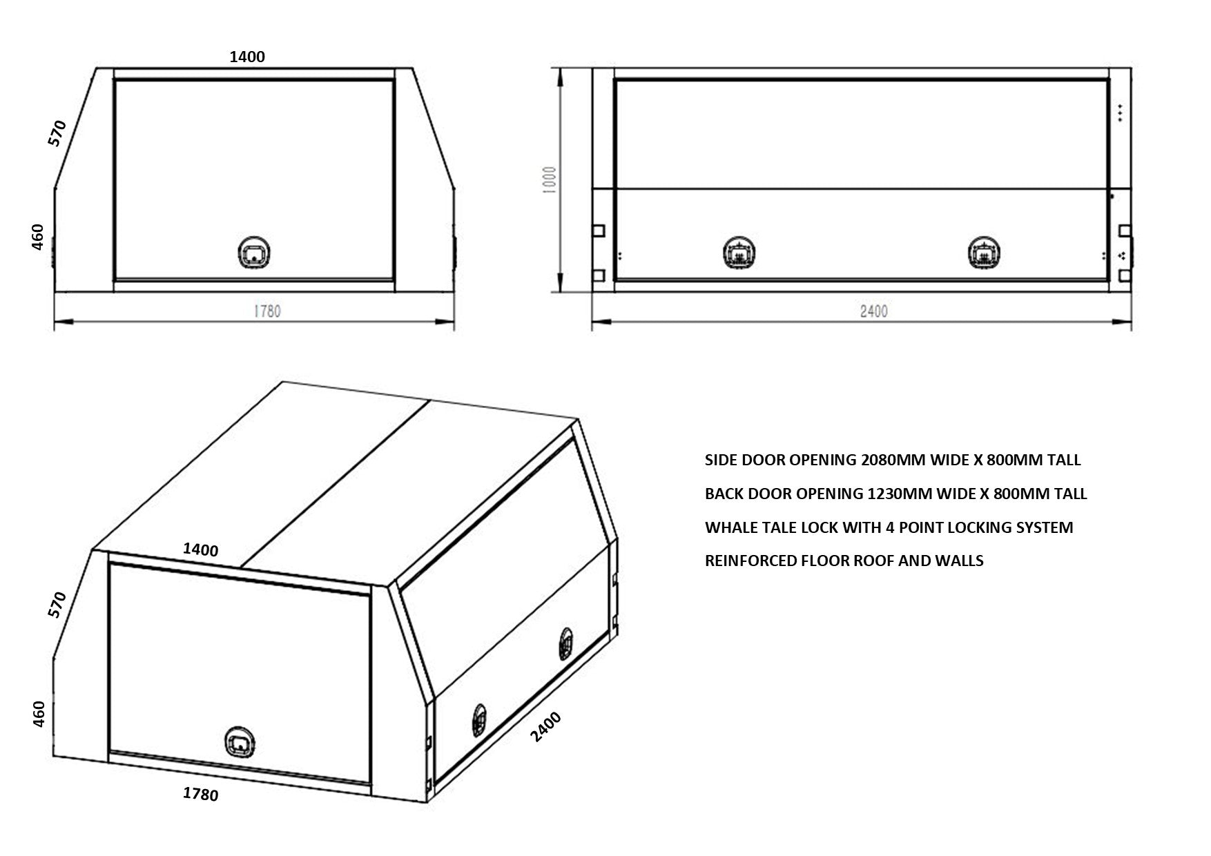 STAFFORD INDUSTRIAL CANOPY 2400X1000X1780MM WHITE 3MM 3 DOORS