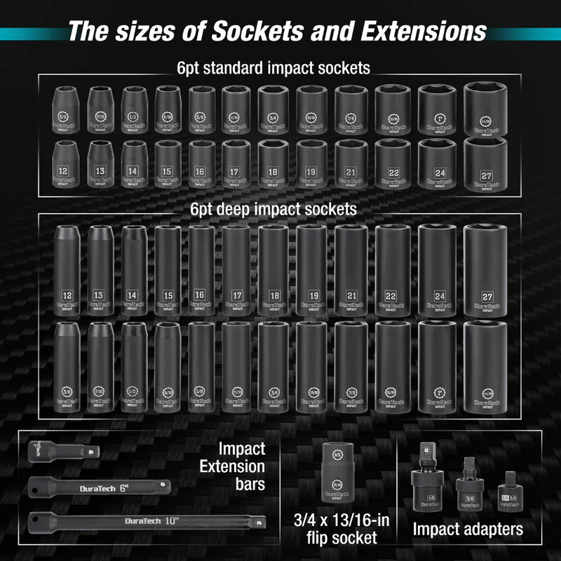 DURATECH 55-Piece 1/2" Impact Socket Set
