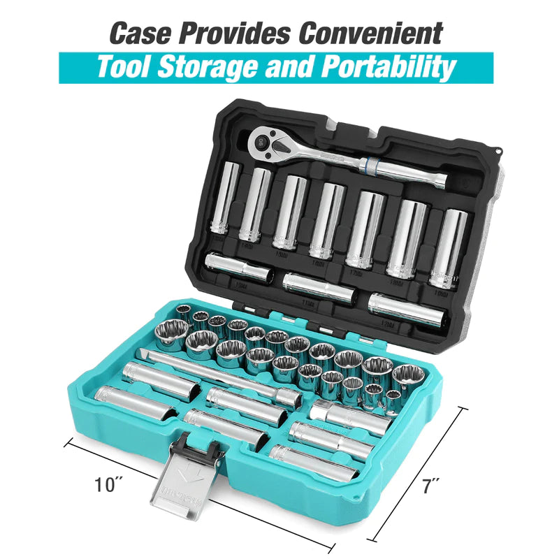 DURATECH 40-Piece Standard (SAE) and Metric Polished Chrome Mechanics Tool Set
