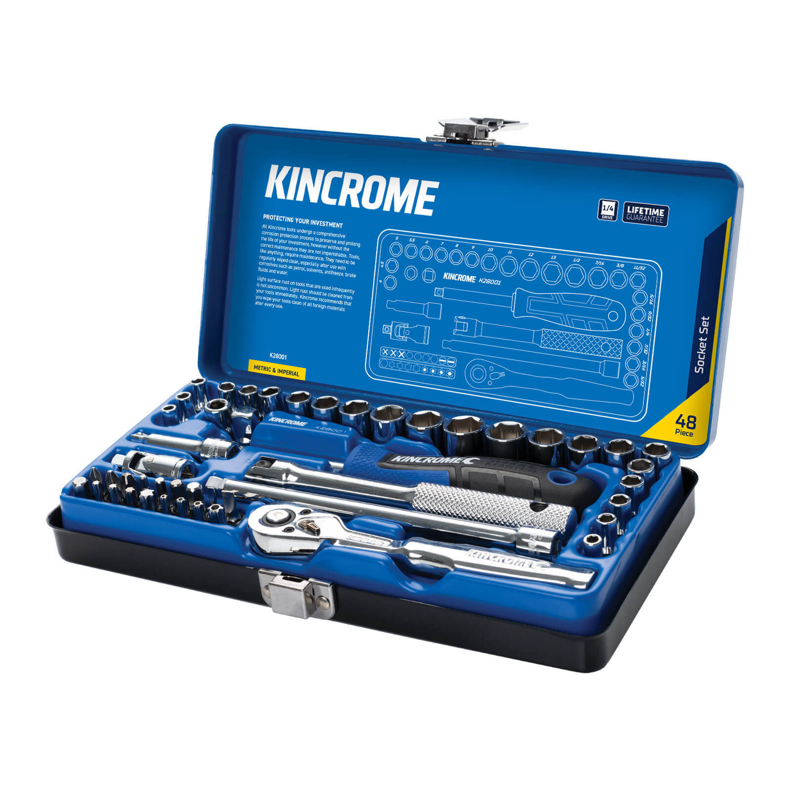KINCROMESKT SET 48PC 1/4 DR MET/IMP