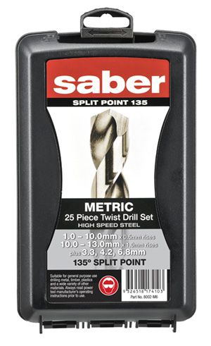 Saber 25 Piece Bright HSS Jobber Drill Set in ABS Plastic Case