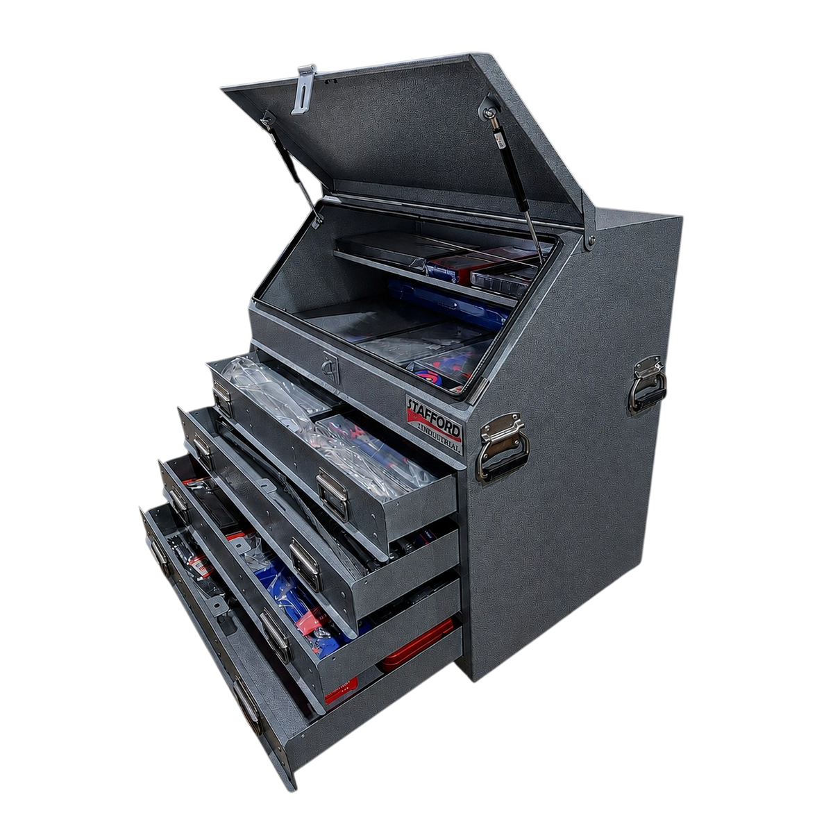 WORKPRO 525PCE TOOLKIT WITH 880MM BLACK ANGLED TOOL BOX