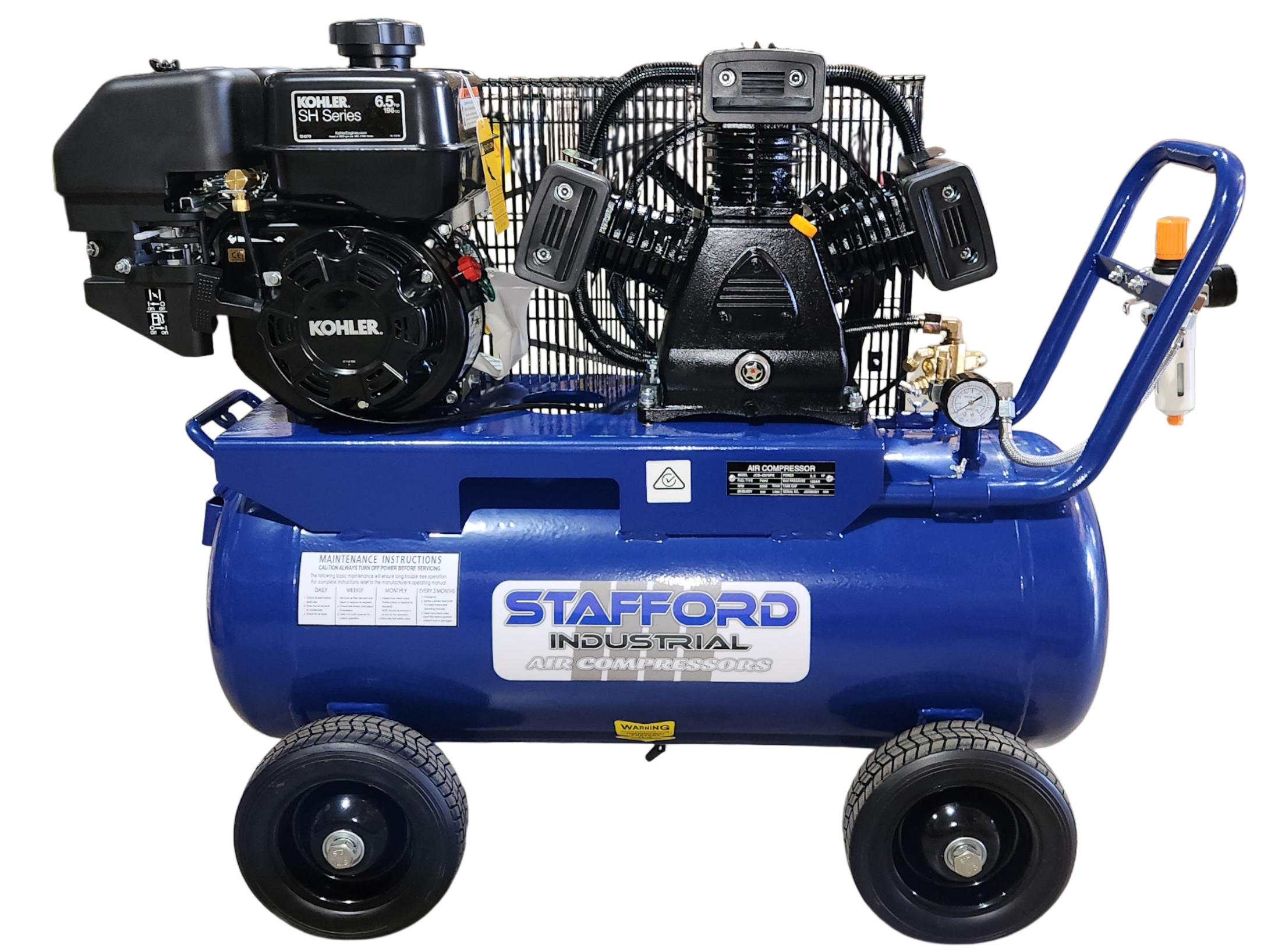 STAFFORD AIR COMPRESSOR 18CFM 70LT TANK PETROL KOHLER MOTOR