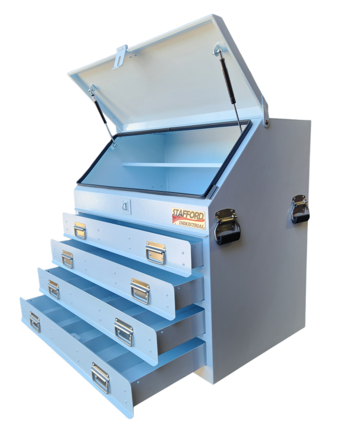 STAFFORD INDUSTRIAL TC880 SERIES 4 DRAWER TRUCK BOX WHITE ANGLED