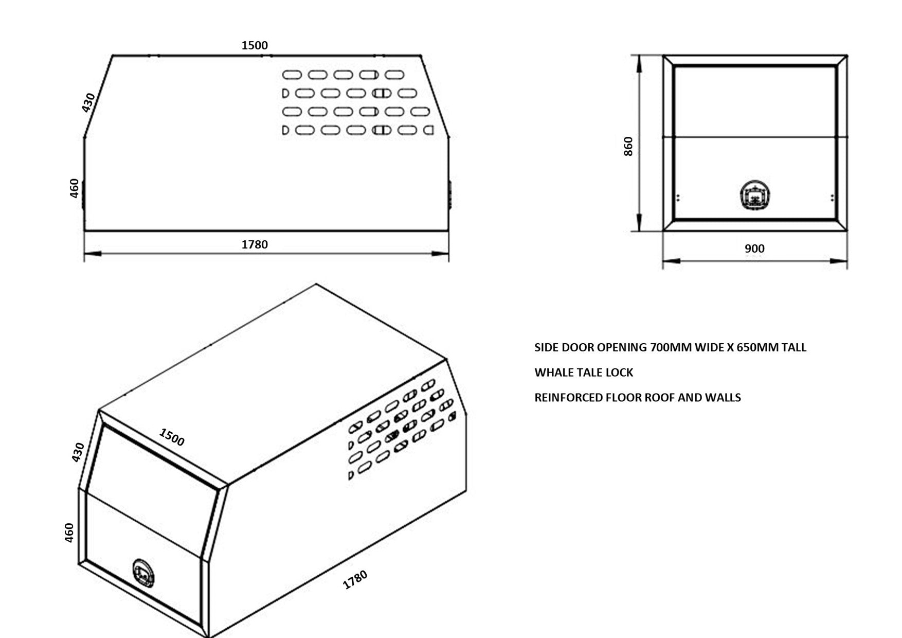 STAFFORD INDUSTRIAL DOGBOX 900MM X 1780MM X 860MM BLACK CANOPY
