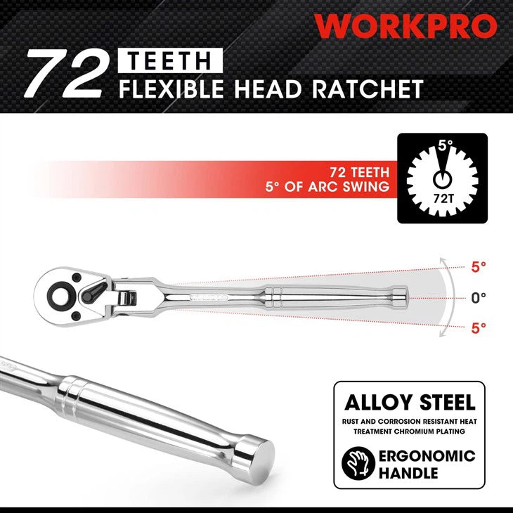 WORKPRO 3/8" DR FLEX HEAD RATCHET HANDLE