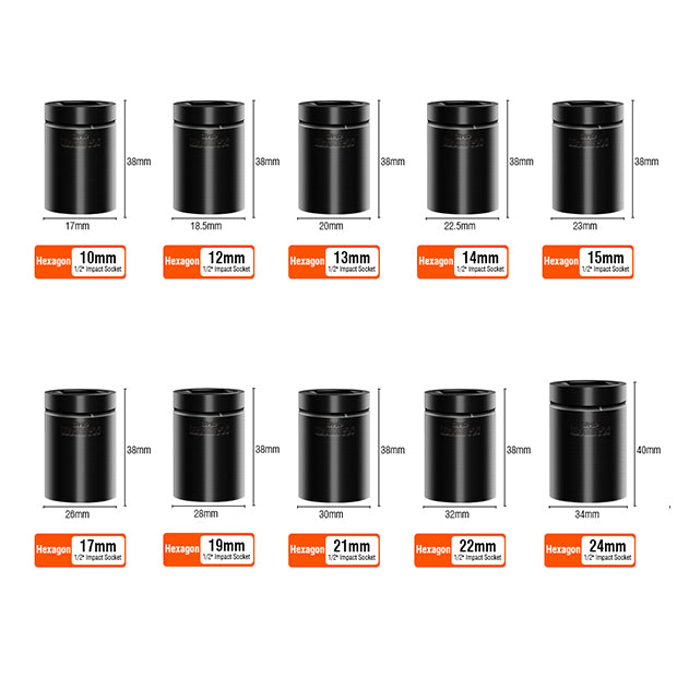 HARDEN 10PC 1/2"IMPACT SOCKET SET MET