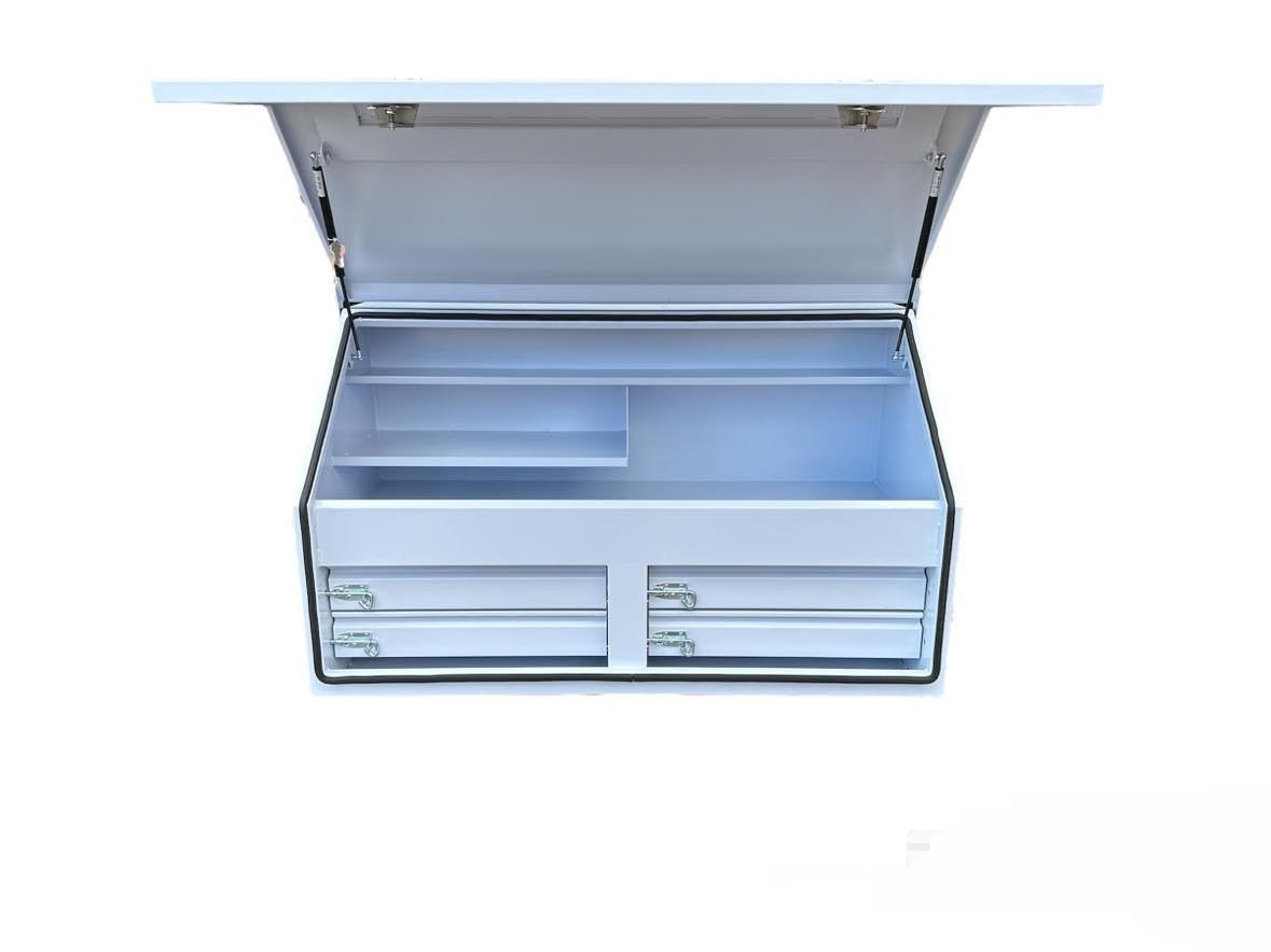 STAFFORD INDUSTRIAL 4 DRAWER 1300MM ANGLED WHITE TOOL BOX FRONT COVER