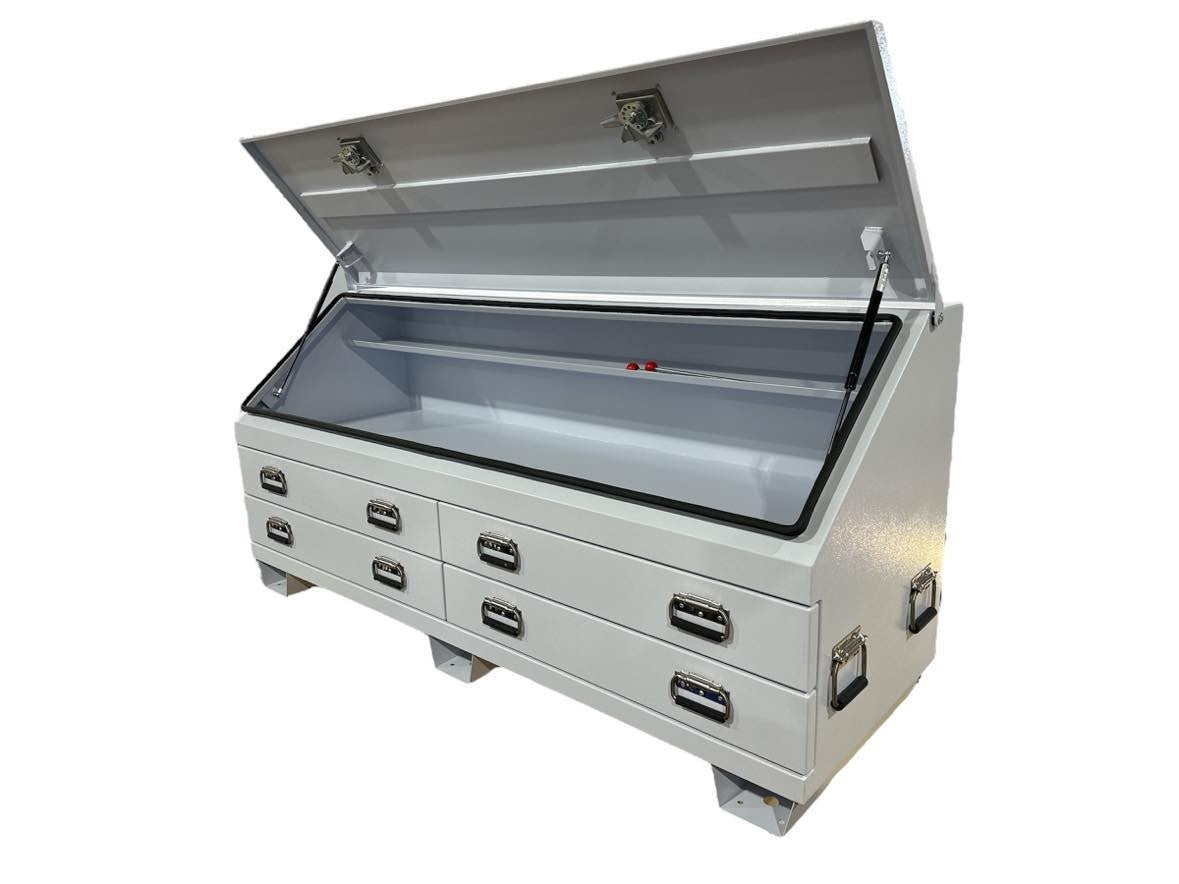 STAFFORD INDUSTRIAL 4 DRAWER 1770MM WHITE ANGLED TOOL BOX