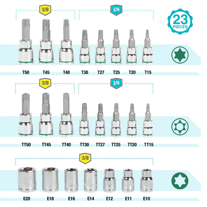 DURATECH 23-Piece Internal & External Star Bit Socket Set