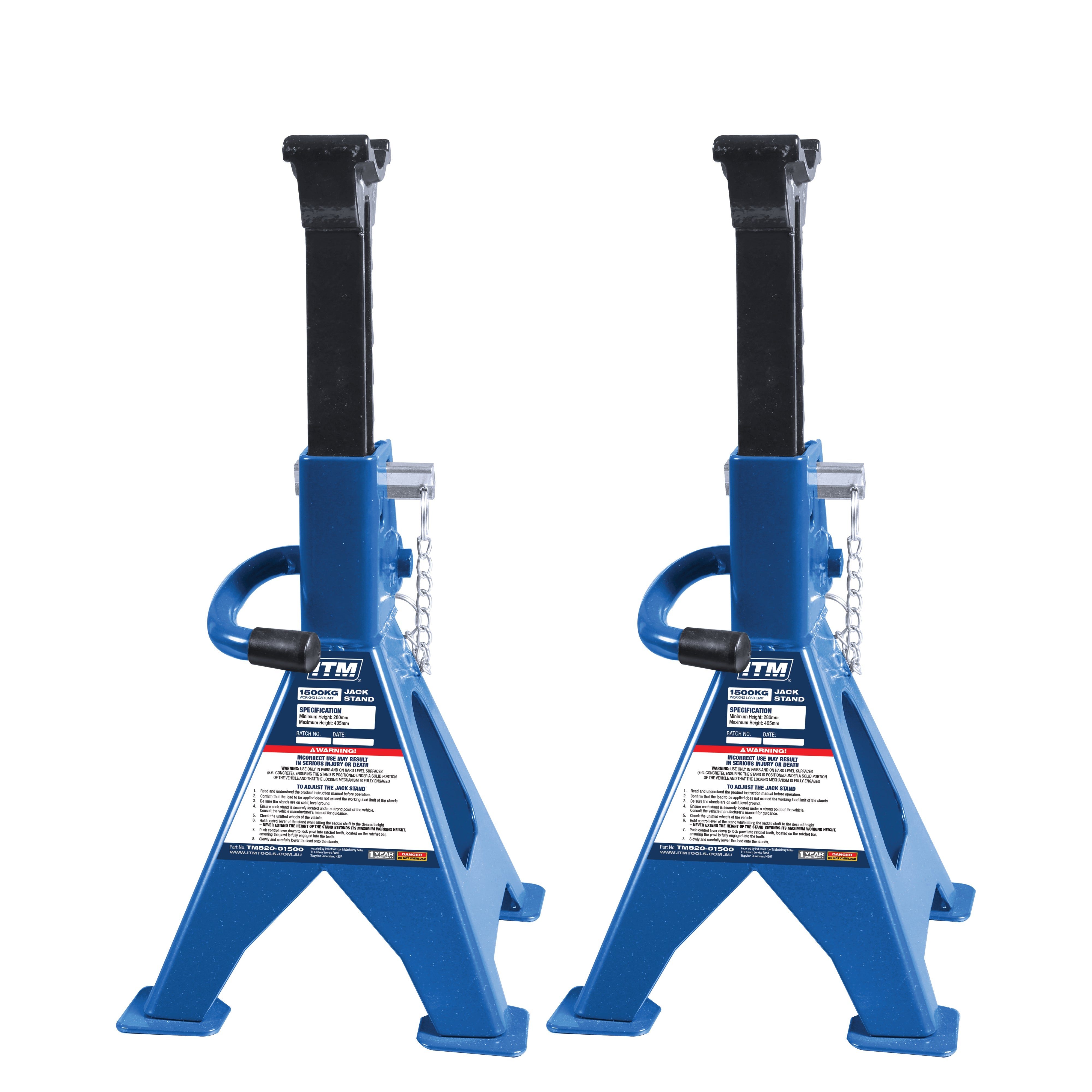 RATCHET JACK STAND 1,500KG PAIR, MAX HEIGHT 400MM