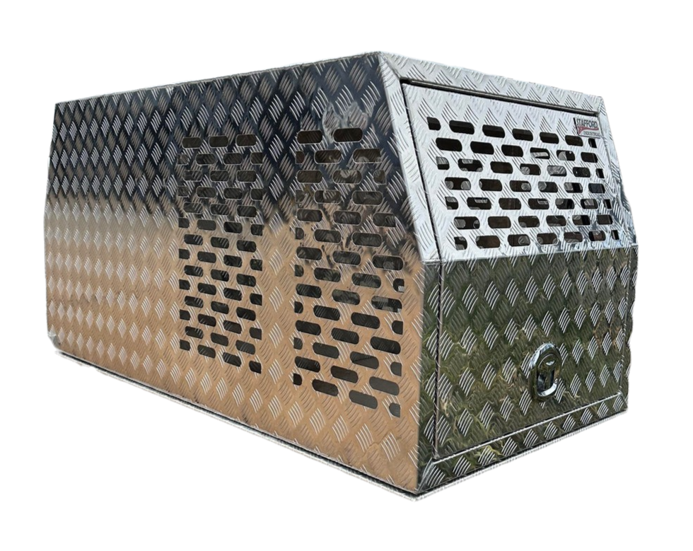 STAFFORD INDUSTRIAL DOGBOX 900MM X 1780MM X 860MM CHECKER PLATE CANOPY
